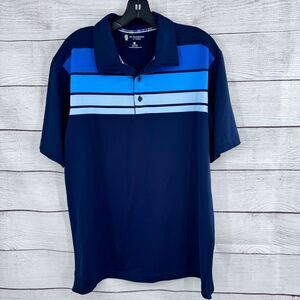 St Andrews Scotland‎ Golf Polo Shirt Striped Performance Athletic Blue Large